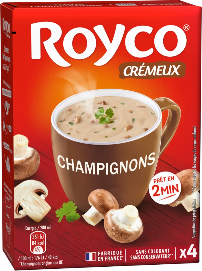 Crème de Champignons - Royco - 64,0 g (pour 4 sachets), 80 cl reconstitué  (4 x 20 cl)